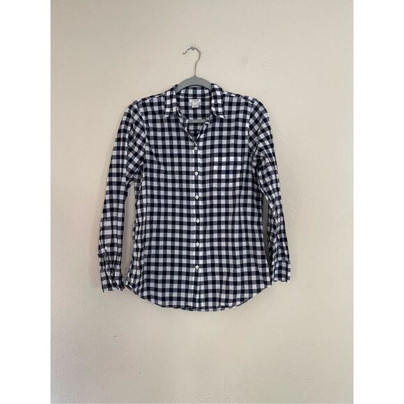 J‎ crew gingham print 100% cotton button up blouse size small - Picture 1 of 6